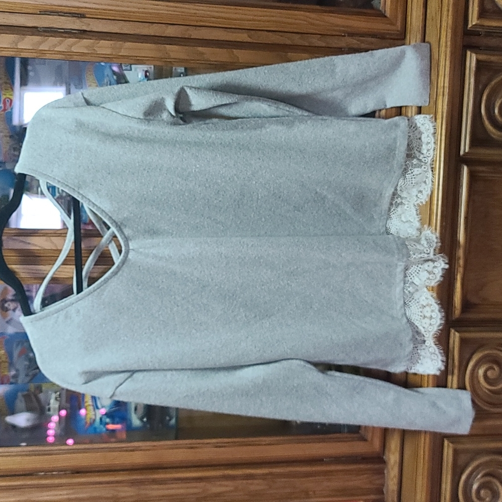 Ardene XL Lace trimmed cage back long sleeve sweater